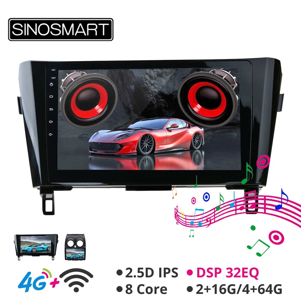 

Sinosmart Android 8.1 Car GPS Navigation Radio for Nissan QashQai X-Trail 2008-2018 2din 2.5D IPS/QLED Screen