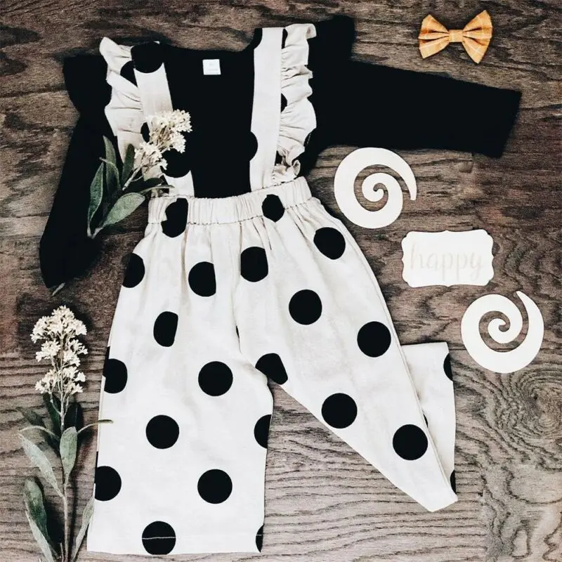 

Hot 2PCS Kid Baby Girl Ruffle Romper T-shirt Tops Pants Dot Long Sleeve Fashion Outfit Clothes Autumn 1-5Y