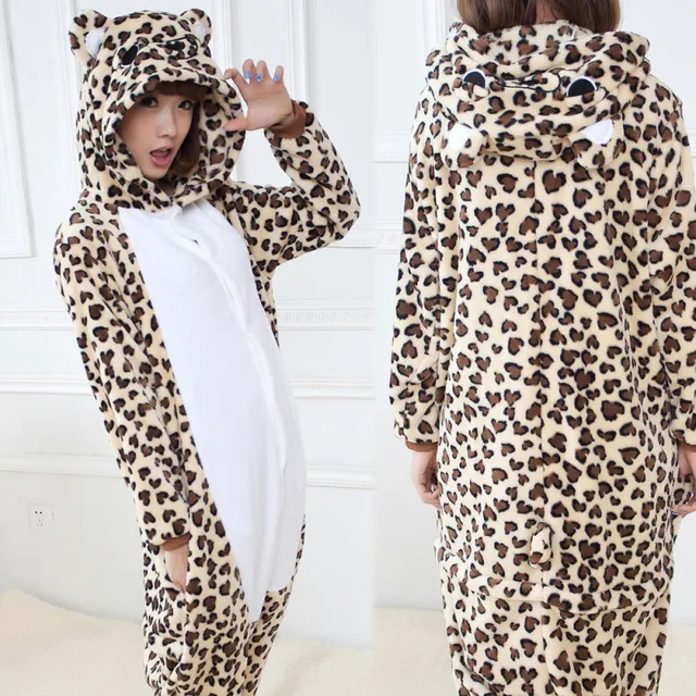 Women Unicorn Totoro Panda Onesies Unisex Winter Men Bear Onesies Kids Nightwear Anime Cosplay Costume Flannel Sleepwear Pajamas Leopard Bear