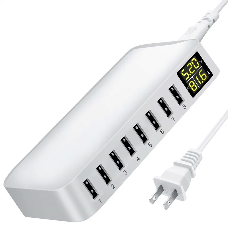 8 портов USB зарядное устройство светодиодный 5 в 8А показать в реальном времени зарядки для IPhone IPad для samsung huawei Pixel DV AC адаптер питания быстрое зарядное устройство