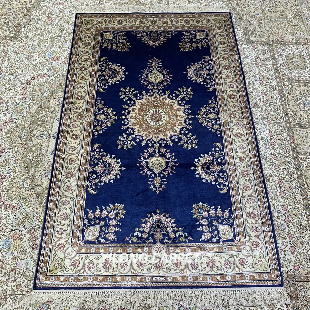 YILONG 3'x 5' античный шелковый ковер ручной вязки Изысканный Синий Восточный ковер для продажи (HF229B)