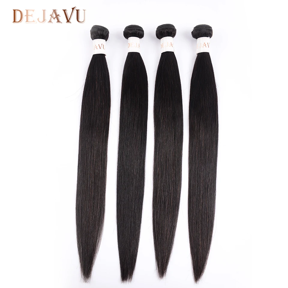 Dejavu бразильские прямые волосы 4 пучка с закрытием не Реми волосы для наращивания человеческие волосы на Трессах с закрытием шнурка