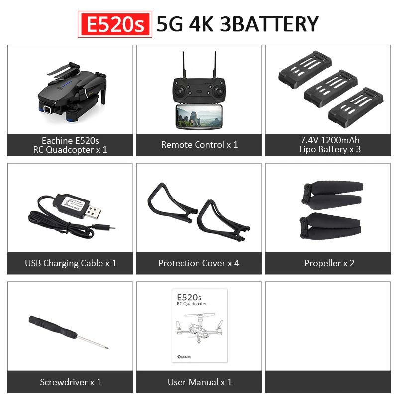 Eachine E520/E520S wifi FPV с 4 K/1080 P HD широкоугольная камера Режим высокой фиксации складной Радиоуправляемый Дрон Квадрокоптер RTF - Цвет: E520S 5G 4K 3B
