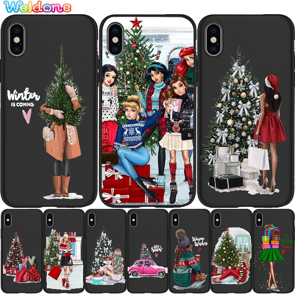 Красивый черный чехол для телефона с рождественской елкой iPhone 11 Pro Max XS XR X 8 7 6S Plus 5S