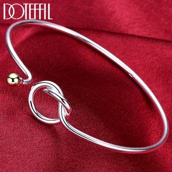 

DOTEFFIL 925 Sterling silver Cuff Twine Bangles Bracelets For Women Beads Opening Simple Jewelry Christmas Gift
