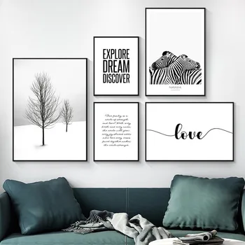 

Nordic Minimalist Black White Tree Art Painting Poster And Print Zebra Wall Art Picture For Living Room Modern Home Decor YX187