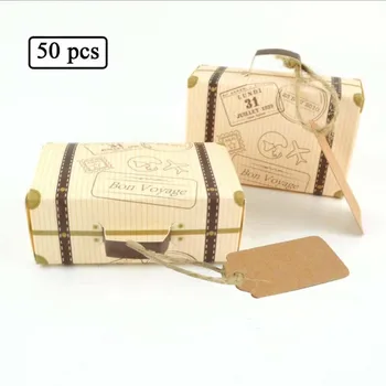 

100pcs Creative Mini Suitcase Candy Box Gift Candy Carton Card Packaging Box Wedding Birthday Party Favors with Tag Card