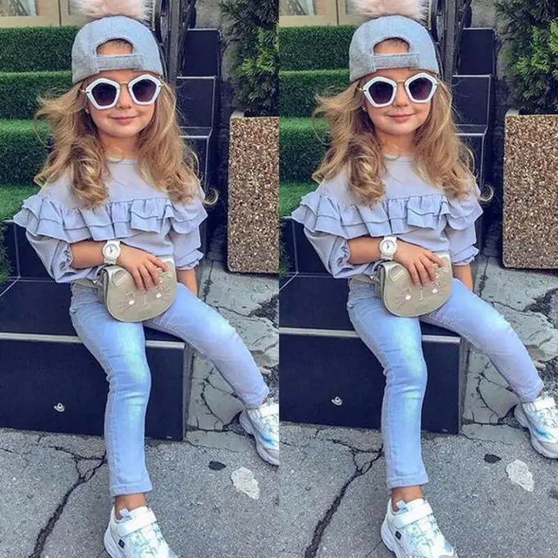 Infant Baby Girls 1T-6T T-Shirt Ruffle Tops Leggings Long Pants Kids Outfits Clothes | Мать и ребенок