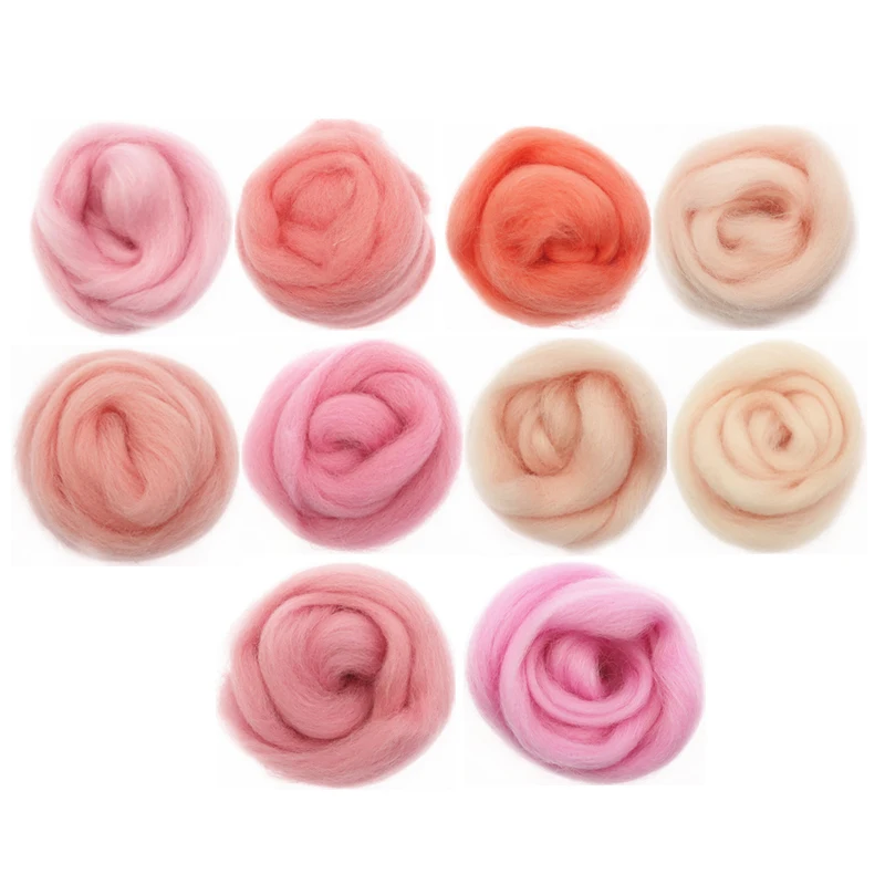 Wool Felting Kit 10g/50g/100g Pink Series Wool Fibre Flower Animal Toy Wool Felting Handmade Spinning DIY Craft Materials Tool Felt Christmas wool felting kit needle felting wool
