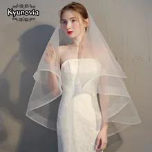 Kyunovia/двухслойная свадебная фата белого цвета и цвета слоновой кости с ленточным краем; простая двухслойная короткая женская вуаль с гребнем; D18