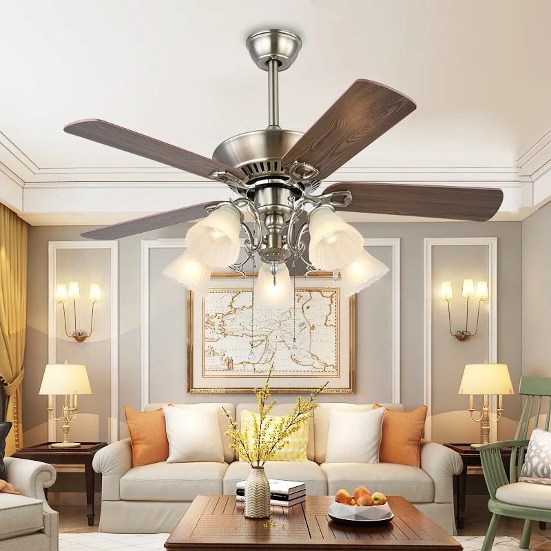 

Retro Modern LED Ceiling Fan Light Fashion Bedroom Living Room Wood Leaf Ceiling Fan Glass Lampshade Ceiling Fan Lights