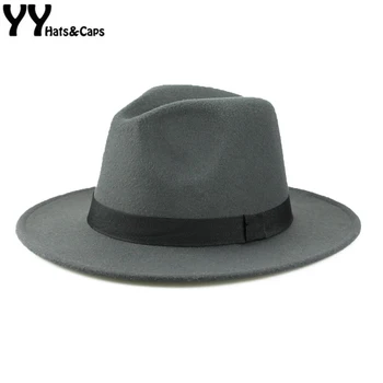 

YY Classic Felt Cap Men Spring Jazz Hats Large Brim Tea Party Fedora Lady Church Caps Vintage Capeline Feutre Laine FD19070