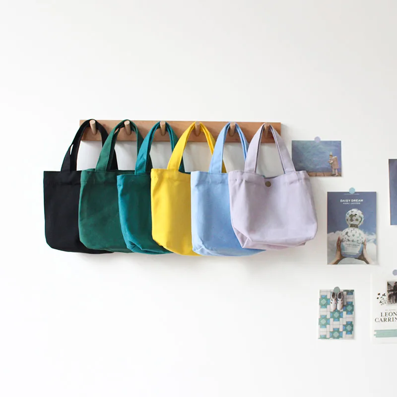 Cotton Canvas Make Up Handbags Candy Color Female Environmental Storage Bag Reusable Foldable Eco Lauch Bag Can Customized LOGO