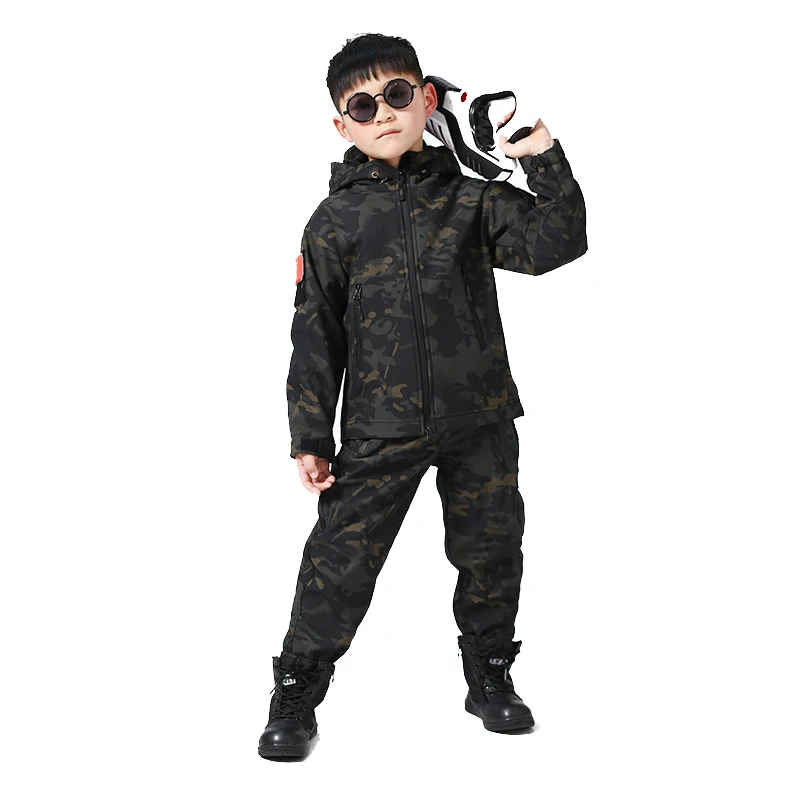 Outdoor Sports BDU Shooting Coat Tactical Combat Clothing Camouflage Outdoor Hoody Softshell Kid Child Jacket - Цвет: Black CP