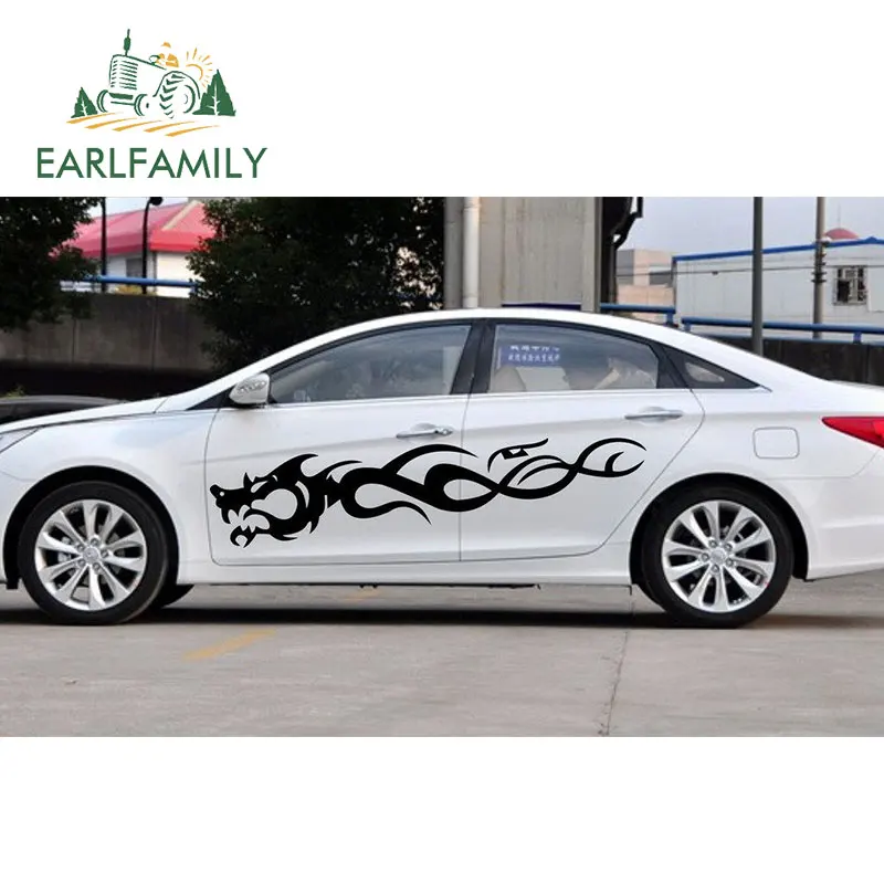 EARLFAMILY 190 см x 37 см 2x автомобильные наклейки s Дракон религиозные гонки пламя графика наклейки на двери виниловые большие наклейки комплект наклейка