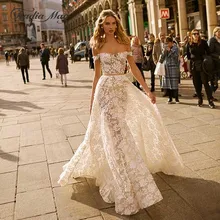Элегантное винтажное цветочное кружевное свадебное платье трапециевидной формы со шлейфом размера плюс свадебные платья западные свадебные платья