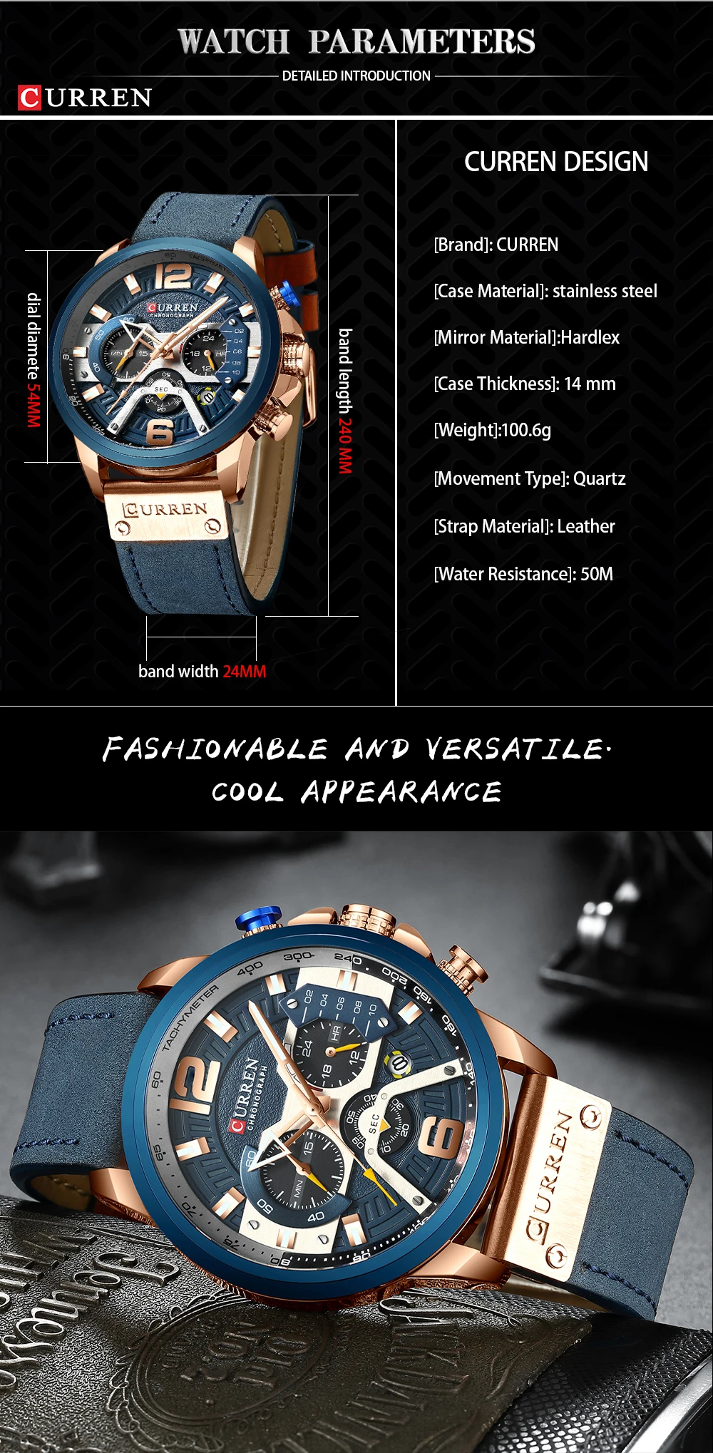 2021 CURREN Men Watches Top Brand Luxury Blue Leather Chronograph Sport Watch For Men Fashion Date Waterproof Clock Reloj Hombre