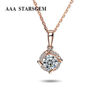 شراءAAA Starsgem موضة الزفاف 18K ارتفع الذهب 1 قيراط شكل دائري Moissanites عقد ألماس قلادة هدايا للنساء
