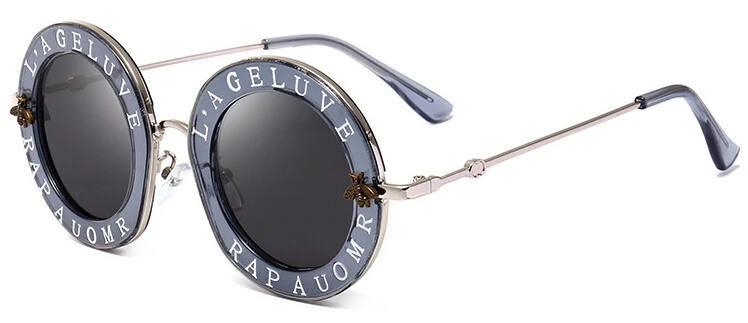 Ретро Круглые Солнцезащитные очки женские брендовые дизайнерские английские буквы пчела металлическая оправа Круглые Солнцезащитные очки для женщин - Цвет линз: clear gray