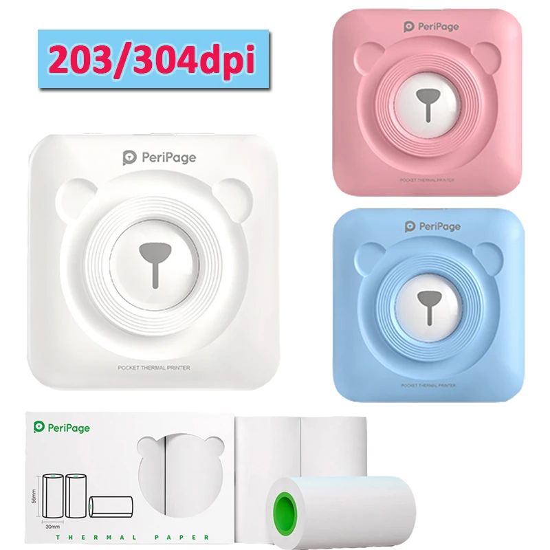 

Peripage A6 203/304DPI Photo Printer Bliuetooth Wireless Thermal Printer Paper Sticker Label Printer Paper for Android iOS PC