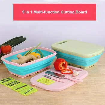 

9 In 1 Multi-functional Chopping Board Chopping Blocks Portable Folding Drain Basket Multi-Function Sink Cutting with Grater
