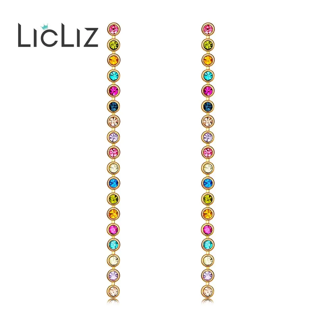 LicLiz модные цветные Серьги-капли с цирконием и бусинами для женщин CZ Кристалл Золотой цвет длинные висячие серьги ювелирные изделия LUE0330