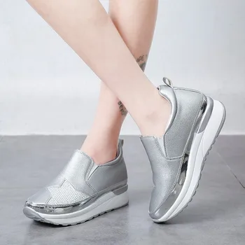 

Rimocy 2020 Spring Women Thick Bottom Sneakers Platform Silver Crystal Slip on Vulcanize Shoes Woman Hidden Wedge Casual Shoes