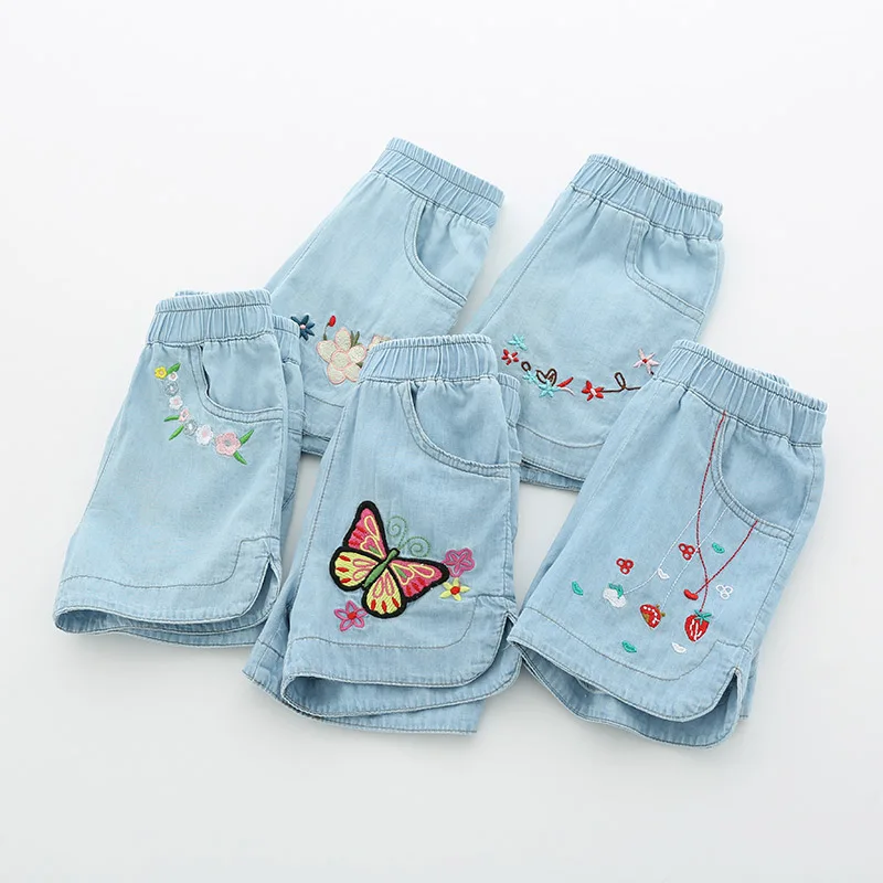 Children Embroidery Flower Cotton Pocket Denim Shorts 2 3 4 6 8 10 12Years For Small Baby Kids Girls Summer kids shorts