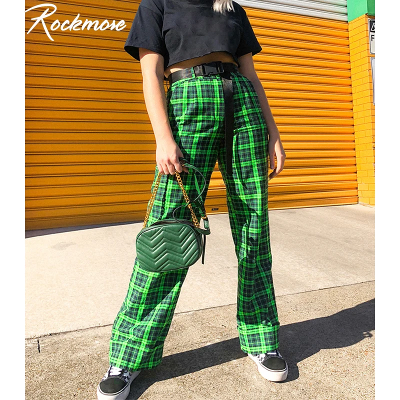 Rockmore Green Plaid Women Straight Pants Harajuku High Waisted Joggers Oversized Checkered Streetwear Casual Wide Leg Pants Rockmore Green Plaid Women Straight Pants Harajuku High Waisted Joggers Oversized Checkered Streetwear Casual Wide Leg Pants