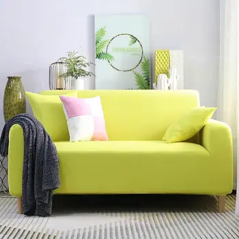 

3D Lemon Yellow Thick Stitching Sofa Cover Slipcover Stretch Elastic Spandex/Polyester Chair Loveseat L Shape Sofa Protector