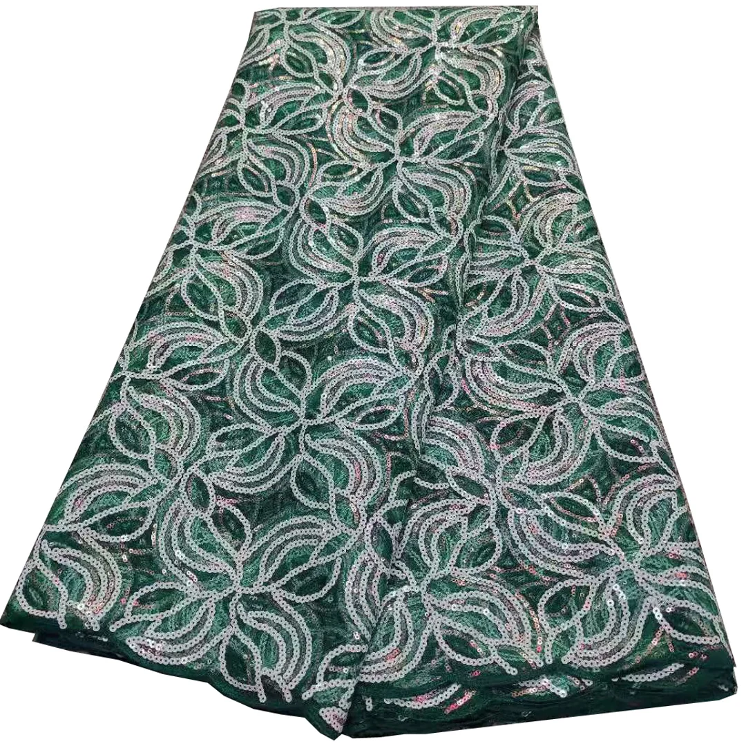 

(5yards/pc) Wonderful embroidered African sequins net lace teal green Nigerian party lace French lace fabric for dress FHS094