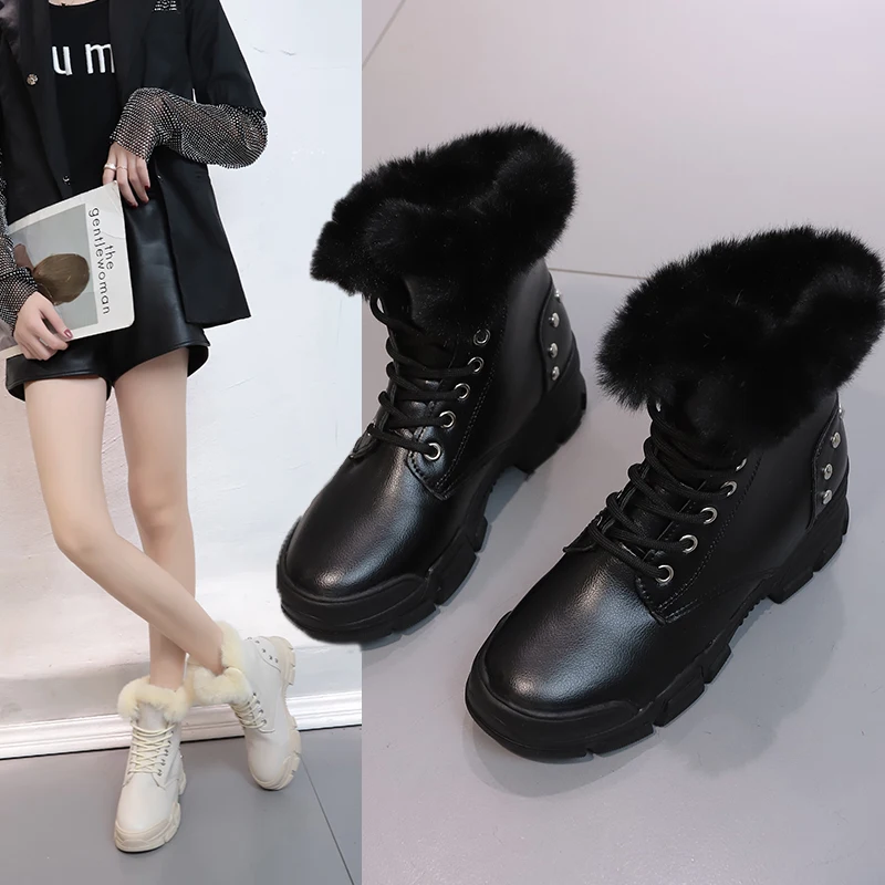 Г., новые теплые зимние ботинки кожаные зимние ботинки на меху женские ботинки повседневные удобные женские туфли модные женские ботильоны с плюшевой подкладкой