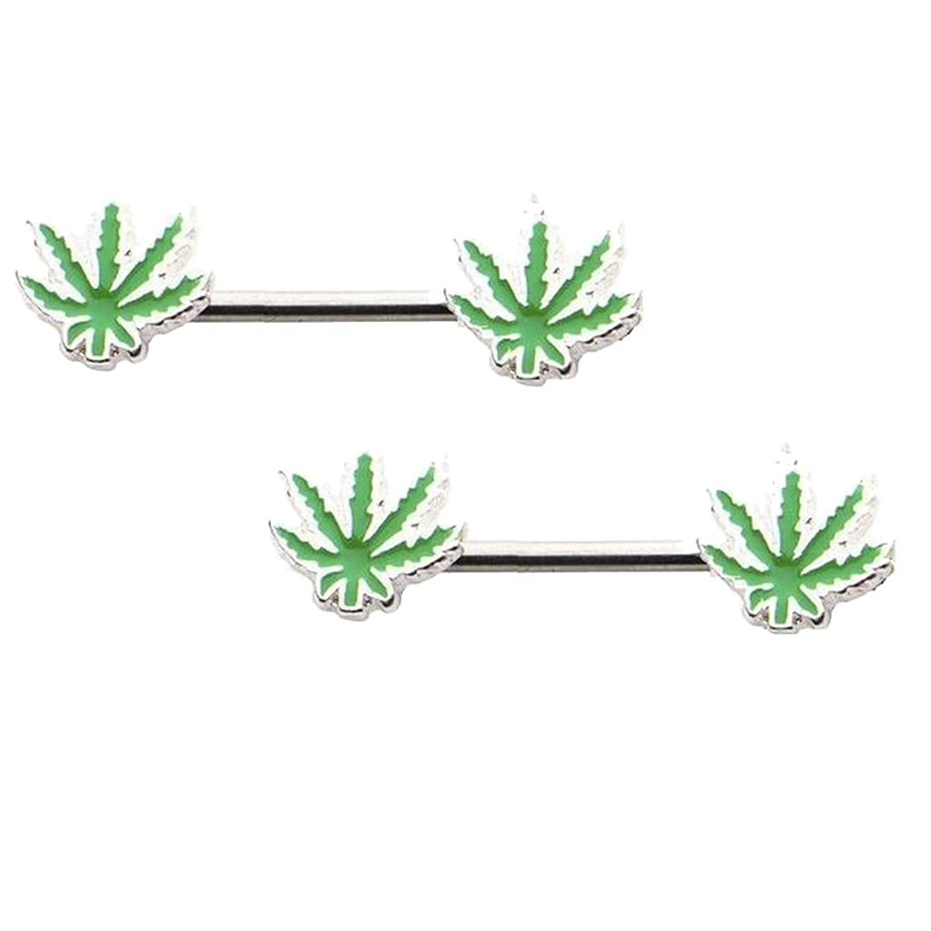 2pcs Sexy Lady Girls 14 Gauge Nipple Ring Maple Leaf Charms Body Jewelry