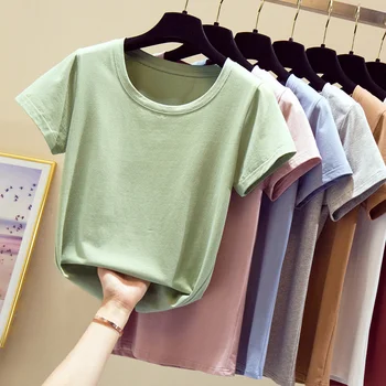 

Summer Wear New Style Large Crew Neck Pure Cotton Short-sleeved T-shirt Women's woman clothes