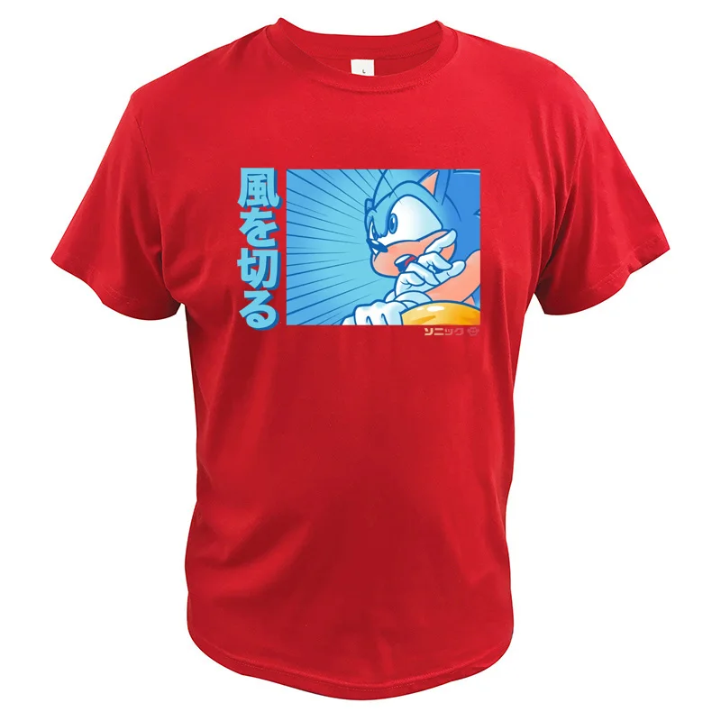 Красный Футболка Sonic The Hedgehog с цифровой печатью, хлопок, дышащие топы для видеоигр, скоростной гонщик, футболки, европейский размер - Цвет: Красный
