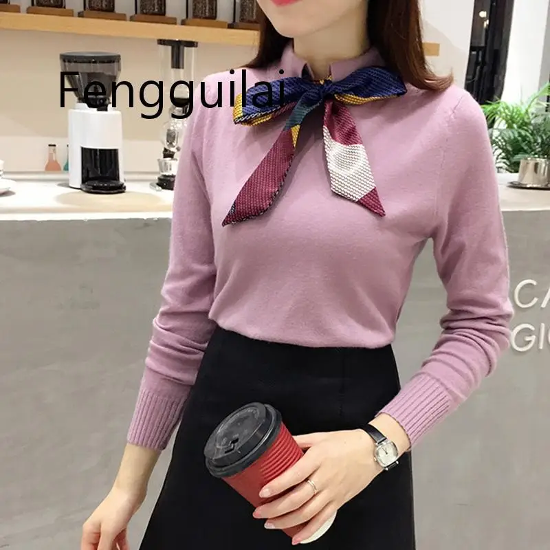 FENGGUILAI Winter Autumn Spring Knotted Sweet Bow-tie Women Pullover Sweater Top Knitted Pull Long Sleeve School Girl Sweater FENGGUILAI Winter Autumn Spring Knotted Sweet Bow-tie Women Pullover Sweater Top Knitted Pull Long Sleeve School Girl Sweater