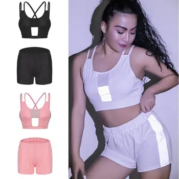 

Women Seamless Wire Free Full Cup Quick-Drying ReflectiveNon-adjusted Strip Outdoor Fitness No Rim Underwear Shorts Bra Suit