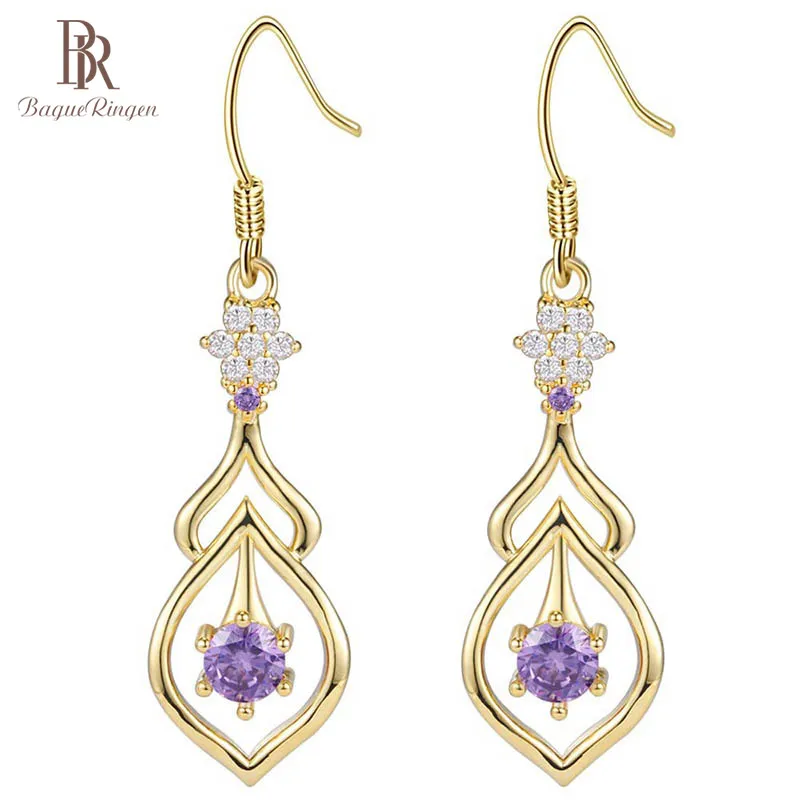 Женские винтажные серьги капельки Bague Ringen серебро 925 пробы фиолетовый красный