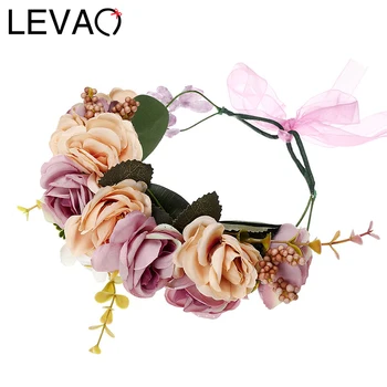 

LEVAO Wedding Bride Corolla Head Wreath Holiday Female Head Hoop Fabric Flower Crown Hair Accessories Headband Flower Hairband