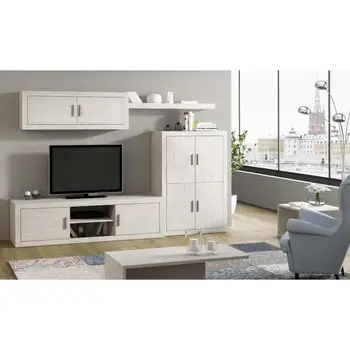 

Mueble de salón completo, color blanco artico, muebles de TV, apilables ref-199