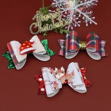 Oaoleer 3 "glitter clipes de cabelo chapéu de natal rena arcos de cabelo pinos para bebê meninas duckbill grampos de cabelo do bebê acessórios