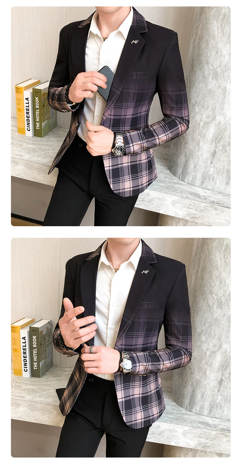 2022 New Style Premium Color Scheme For Men Slim Fit Business Plaid Blazers/Male Fashion Leisure Suit Coat Plaid Jackets S-3XL