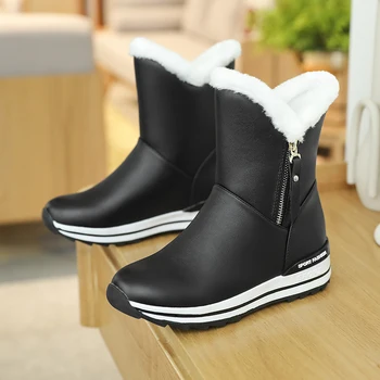 

Women Warm Wool Snow Boots winter platform Shoes Woman low wedges Heels Comfortable sweet ladies Boots large size 41 42 43