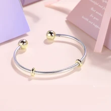 925 пробы серебро браслет золото Цвет моменты змея цепи Стиль Открытый браслет для запястья Fit бисера браслеты с подвесками Diy ювелирных изделий в Европе