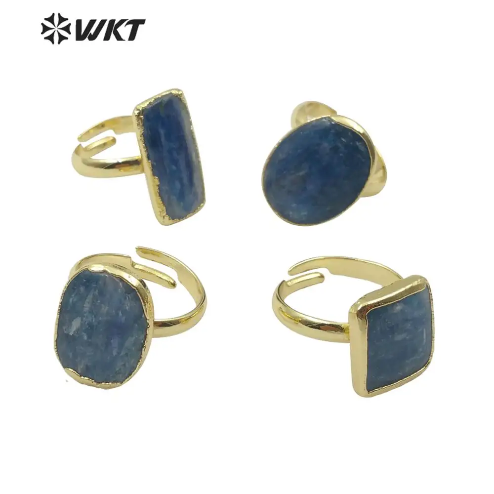 WT-R350, великолепное кольцо, Натуральный Синий Кианит, женское, популярное, Случайная Форма, каменное кольцо, регулируемый размер