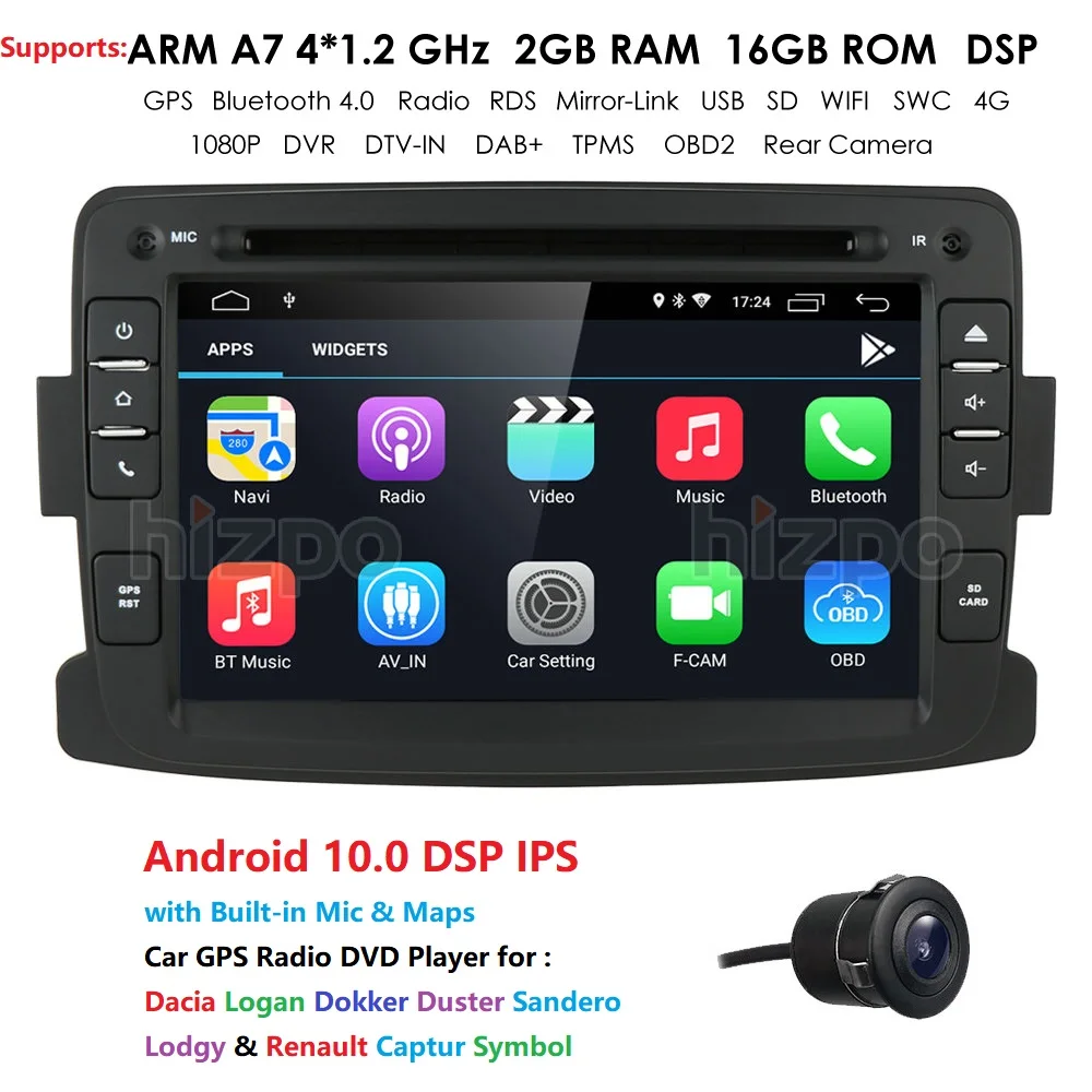 Android 10.0 Car GPS Radio DVD Stereo fit Dacia Logan Dokker Duster Sandero  Lodgy & Renault Captur Symbol DSP RDS OBD2 DVR SWC
