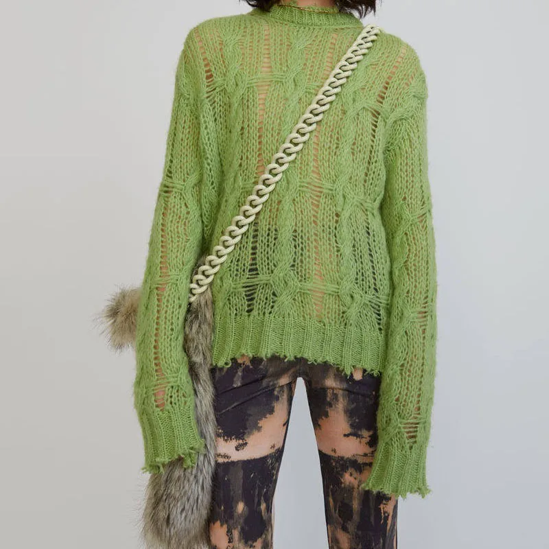 

2019 Fall Female Loose Sweaters Green Orange Purple Woman Long Sleeve Knitted Pullovers Tops