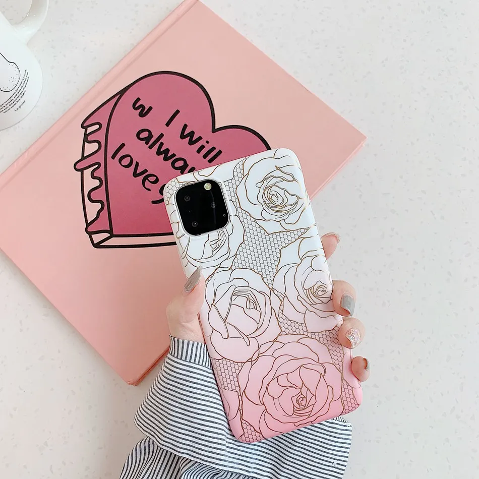 Для iPhone 11 Pro Max XS чехол для Max XR роскошный градиентный горячий тиснение розовый Бампер-чехол для iPhone 7 8 6s 6 Plus Мягкий Силиконовый ТПУ чехол