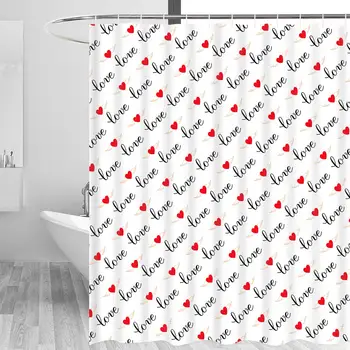 

Romantic Hearts Love Oath Shower Curtain with 12 Hooks, Durable Waterproof Bath Curtain for Bathroom