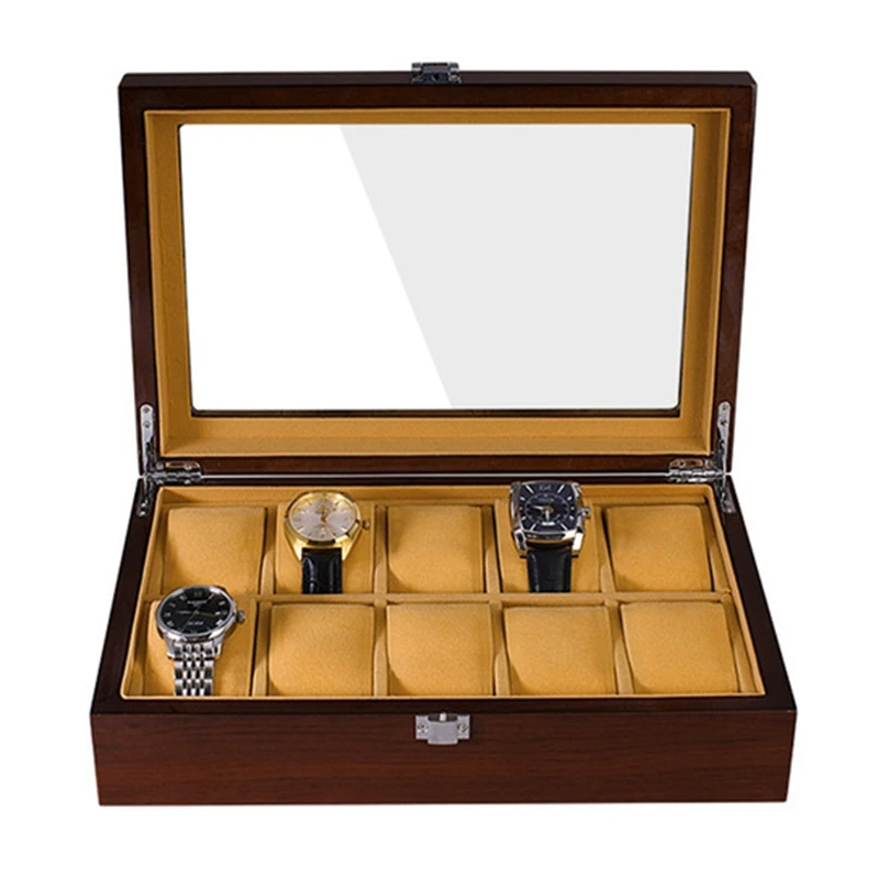 Grids Retro Wooden Watch Display Case Durable Packaging Holder Jewelry Collection Storage Watch Organizer Box Casket